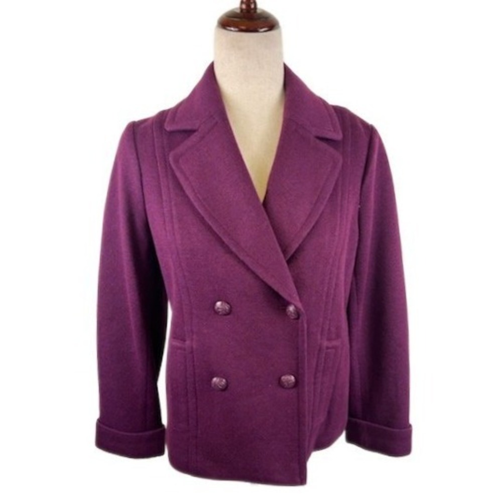 New‎ Talbots Wool Blend Purple Blazer Peacoat Jacket Women's Size 6